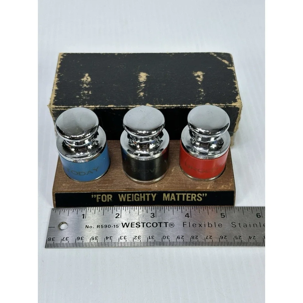 VTG For Weighty Matters Desk Paperweight Set Urgent Today Tomorrow Original Box